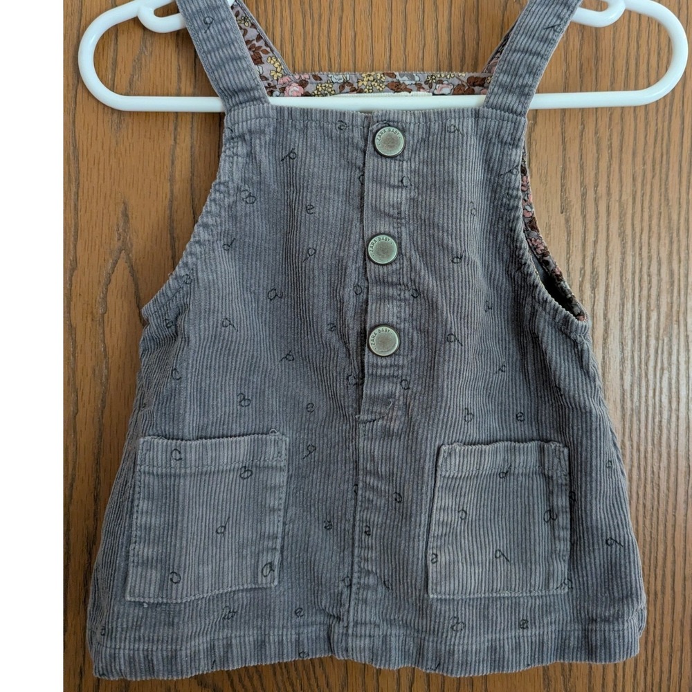 Zara Baby Grey Corduroy Pinafore Dress Alphabet Print Floral Lining 3-6 Months